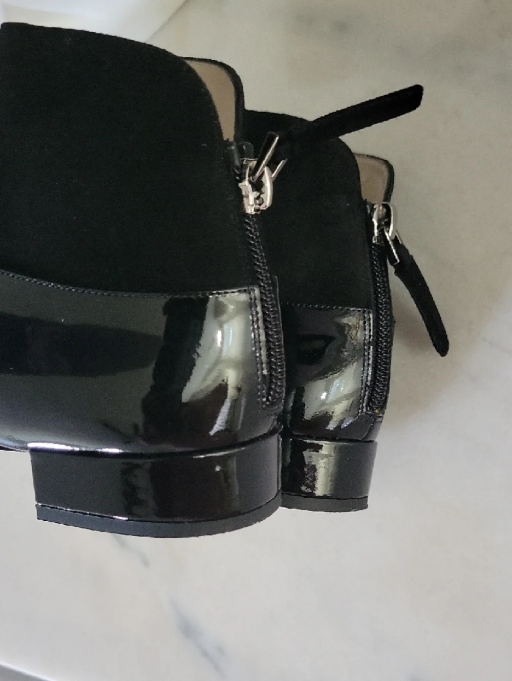 Giorgio Armani Black Patent & Suede Ankle Booties Size 7.5